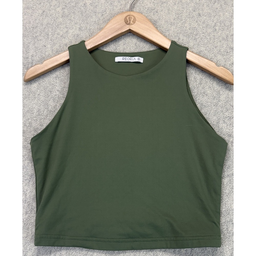 REORIA Womens Cropped Tank Top Olive Green Lightweight Breathable Comfort S